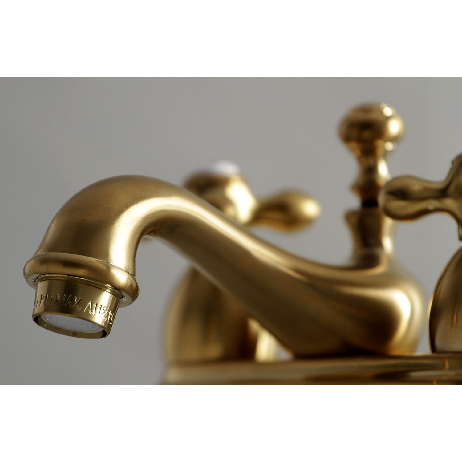 Kingston Heirloom KS3607AX - Restoration Double-Handle 3-Hole Deck Mount 4-Inch Centerset Bathroom Faucet with Brass Pop-Up, Brushed Brass — thumbnail 3